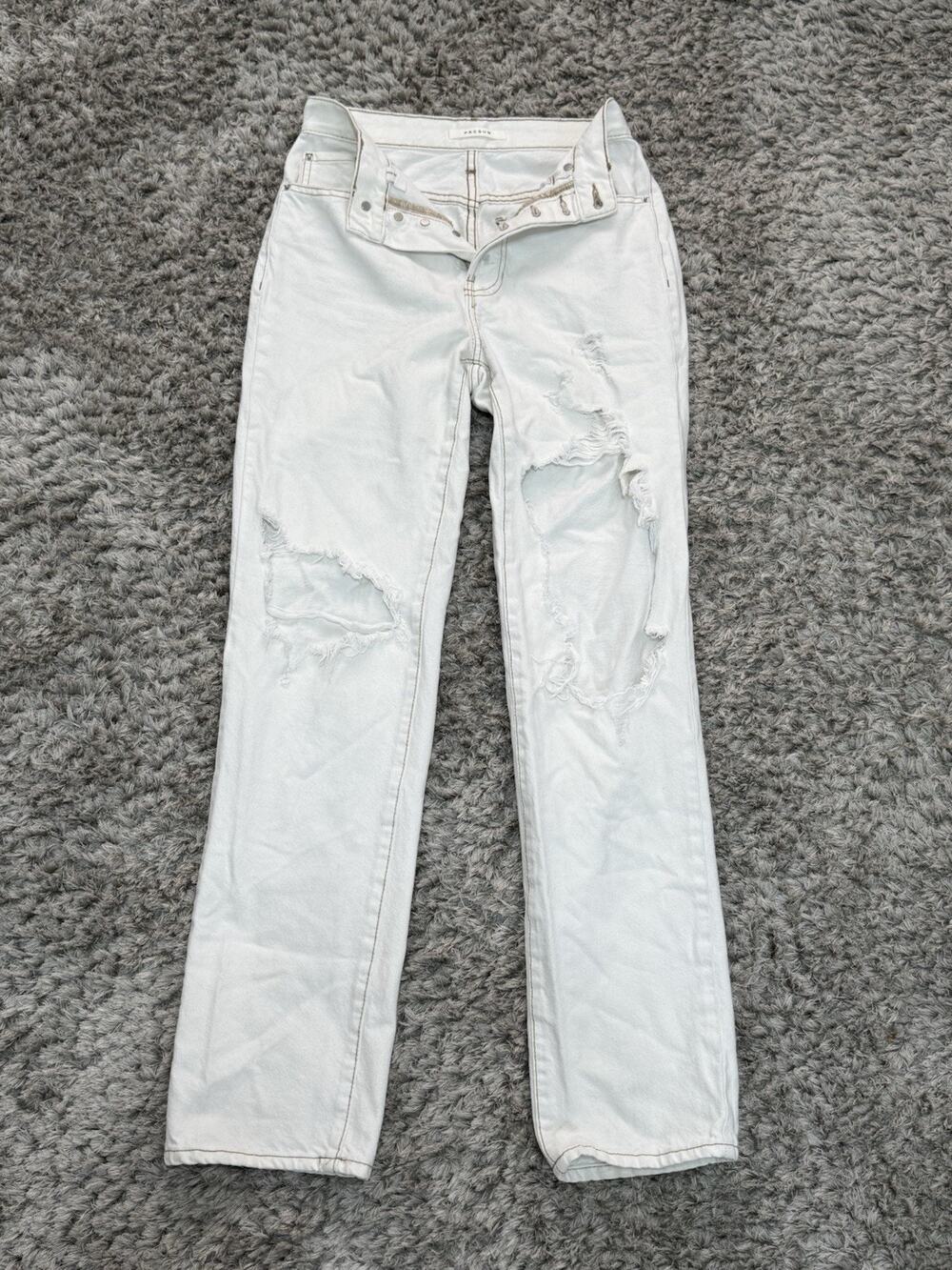 PacSun Women’s Dad Jean Size 23 Distressed Ripped Light Cream Denim High Rise
